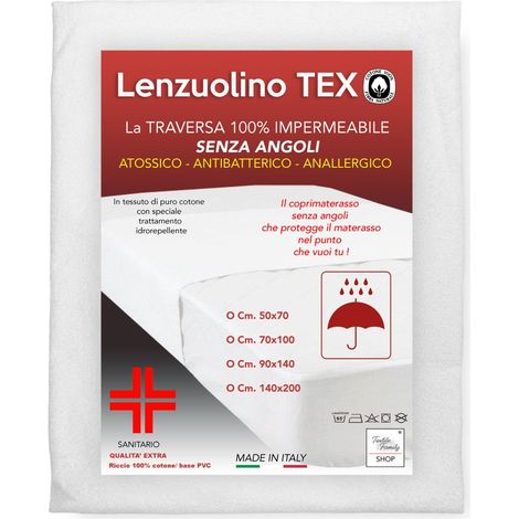 Coprimaterasso IMPERMEABILE PVC Lenzuolino TEX Senza Angoli Cm. 140x200