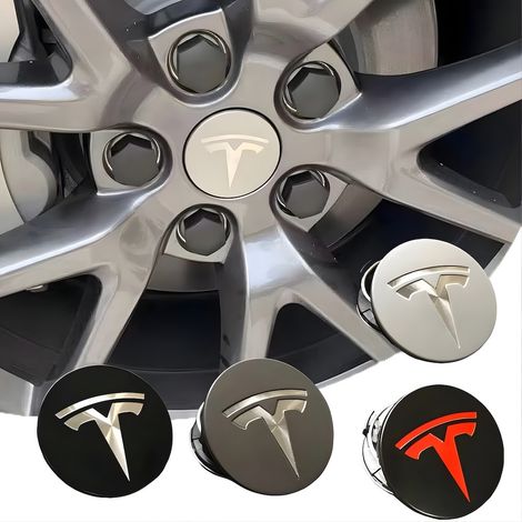 Lot de 4 enjoliveurs Tesla – Emblème de moyeu de jante 56 mm Noir (1/2)