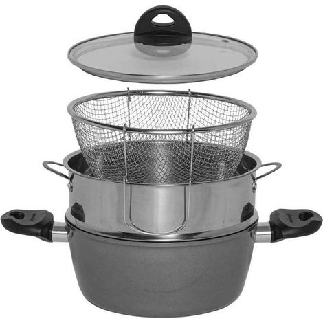 Set Pentole Aeternum 4 in 1- Friggi e Vapo Poke – Casseruola Antiaderente per Cucina Sana