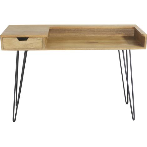 Design-Schreibtisch aus Mangoholz mit Hairpin Legs Metall Schwarz VIBES