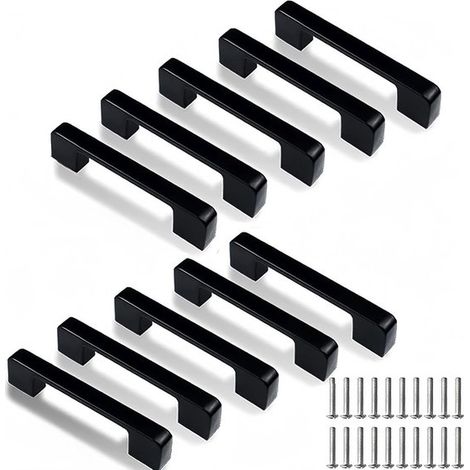 Set mit 10 Schrank- und Küchenschrankgriffen inklusive Schrauben, schwarze Schubladengriffe, 96 mm (Lochabstand 96 mm) (1/5)