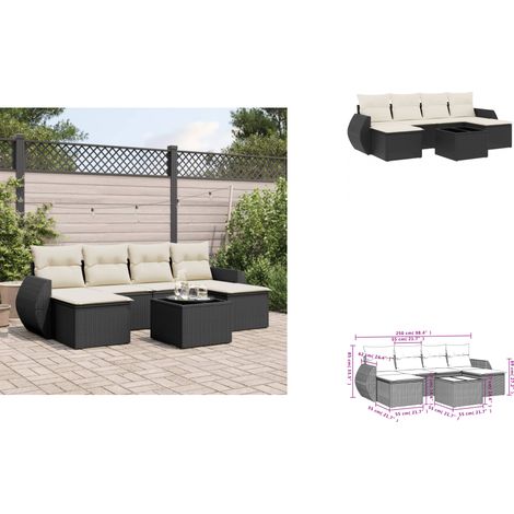 7-tlg. Garten-Sofagarnitur mit Kissen Schwarz Poly Rattan - Gartenmöbel Set - Outdoor Möbel - Rattan Gartenset - Lounge Set - Gartenlounge (1/3)