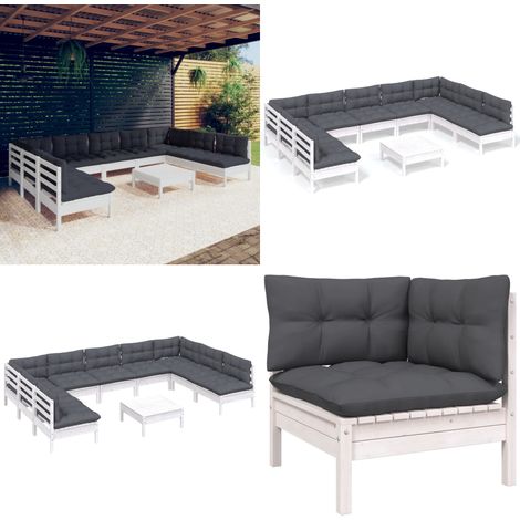 10-tlg. Garten-Lounge-Set mit Kissen Weiß Kiefer Massivholz - Garten Lounge Set - Kiefernholzmöbel - Outdoor Möbel - Gartengeräte - Terrasse - Home & Living (1/5)