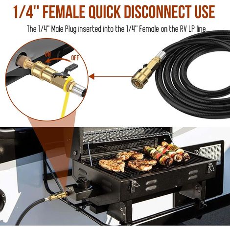 Irovami Tuyau propane raccord rapide pour VR 12 pi Vanne d'arrêt 1/4" – Raccord mâle plein débit, compatible Blackstone (1/4)