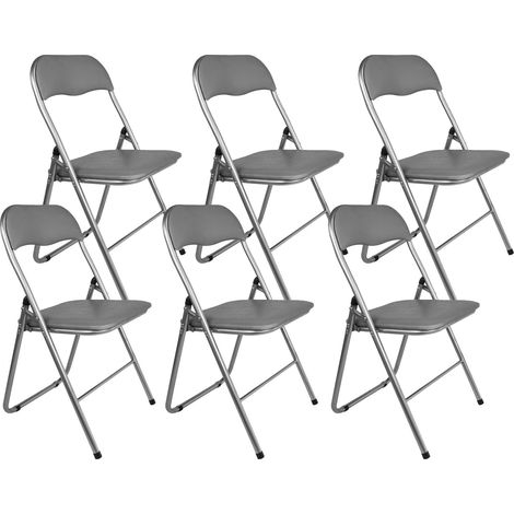 Set 6 Sedie Pieghevoli 45x45x45/80 cm in Acciaio e PVC Imbottito Grigia (1/2)