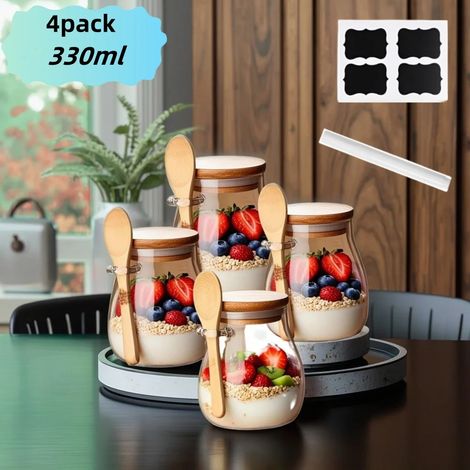 (4 bouteilles - 330 ml) Verrerie, saladiers, bocaux en verre avec couvercle, tasses à flocons d'avoine en verre (1/5)