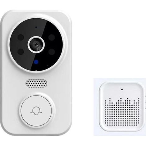 Sonnette visuelle à distance sans fil pour maison intelligente Sonnette de vision nocturne infrarouge HD audio Blanc