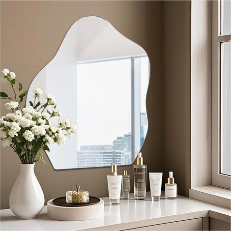 Miroir Mural sans Cadre Organique Coller Collant Miroirs Muraux Murales Adhesif Autocollant Adhésif Mural pour Salle de Bain, Cuisine, Chambre Entrée et Salon (38 47.8CM, 08) (1/5)