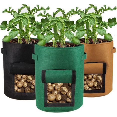 Linghhang – Sac de plantation pour pommes de terre 10 gallons – Lot de 3 – Tissu non-tissé respirant avec fenêtre Velcro – Poignées solides
