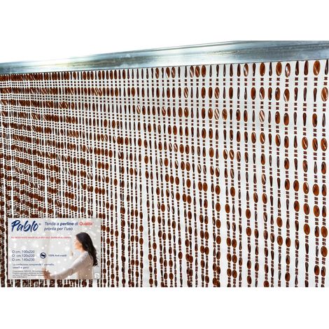 PABLO © TENT avec perles anti-insectes BROWN en pvc anti-bruit avec tige METAL Cm. 120x220 (1/5)