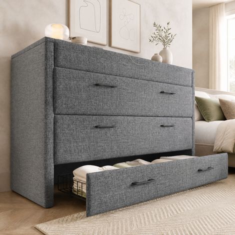 Letto a scomparsa 140x200 cm in lino grigio con contenitore FloraGrace (1/5)