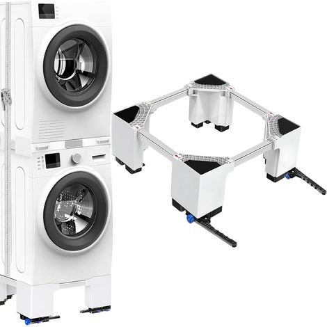 Support de machine à laver avec roulettes, largeur réglable (42-70cm), hauteur 20cm pour socle de machine à laver, lave-linge et sèche-linge avec frein, capacité de charge 400KG (1/5)