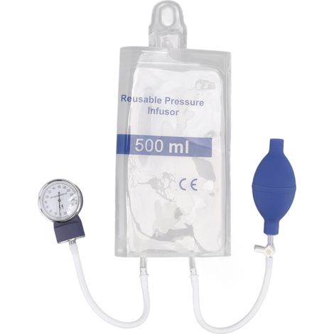 500 ml transparenter Druckinfusionsbeutel mit Metallmanometer für die Erste Hilfe (1/5)