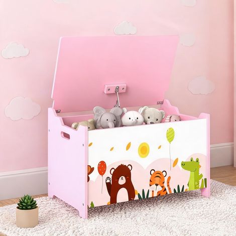Coffre à jouets enfant motif animal rose 60 x 37 x 39 cm (1/5)