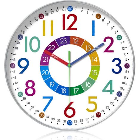 Horloge Murale Éducative 25cm Populaire Cross-border - Silencieuse - pour Salon, Chambre d'Enfant - Décorative