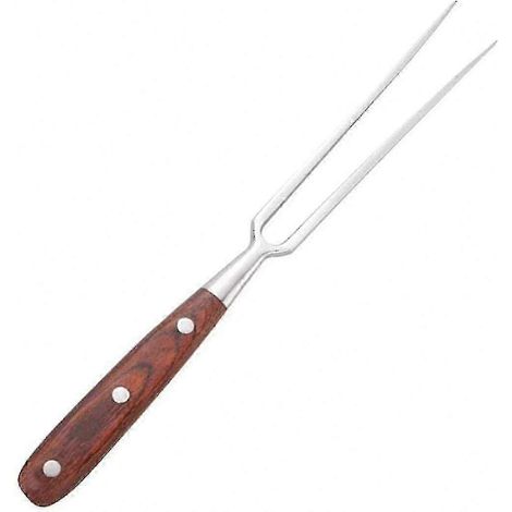 Grande fourchette à viande avec manche en bois, lame en acier inoxydable de 15 cm, idéale pour les barbecues et les grillades. (1/5)