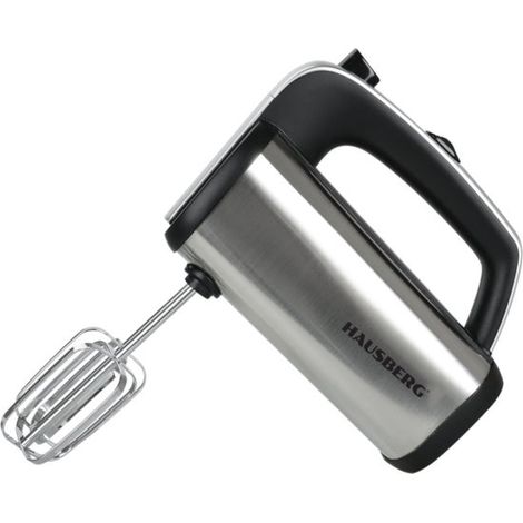Batteur à main Hausberg HB-4201NG, 5 vitesses Puissance 250-400 W Boîtier en acier inoxydable avec fouets et crochets pétrisseurs – Noir (1/5)