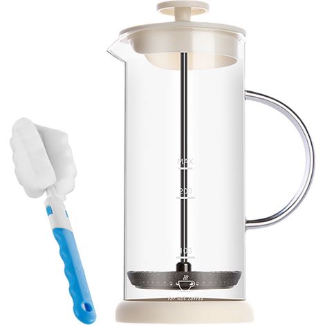 Frother À Lait Manuel - Tasse À Mélanger En Acier Inoxydable Et Verre - 450 Ml - Pour Café Latte Cappuccino Chocolat Chaud Œufs - 1 Pièce (1/5)