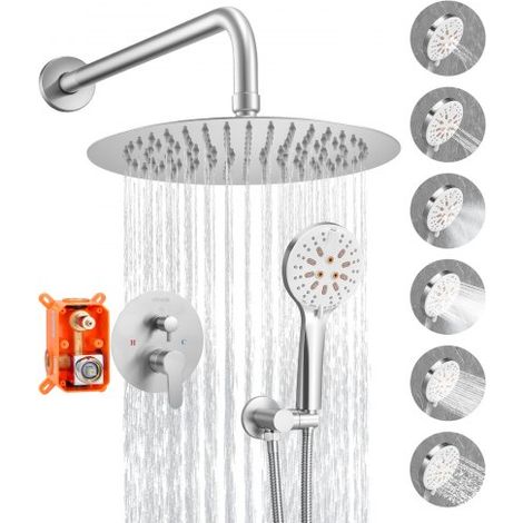 Duscharmatur Regenduschsystem fürs Badezimmer Duschsystem mit 254 mm runden Regenduschkopf & Handbrause, wandmontierte Badezimmerarmaturen mit Messingventil & Zierset, gebürstetes Nickel (1/5)