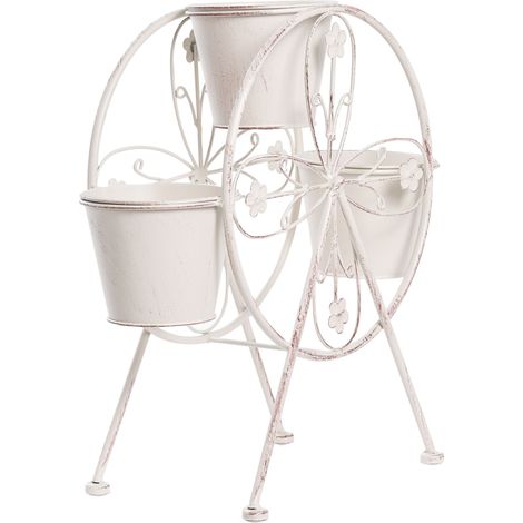 Ferris Wheel Shaped Planter Off-White Iron 43 x 15 x 42 cm Flower Stand Indoor and Outdoor Standing Plant Holder CROWBERRY (1/5)