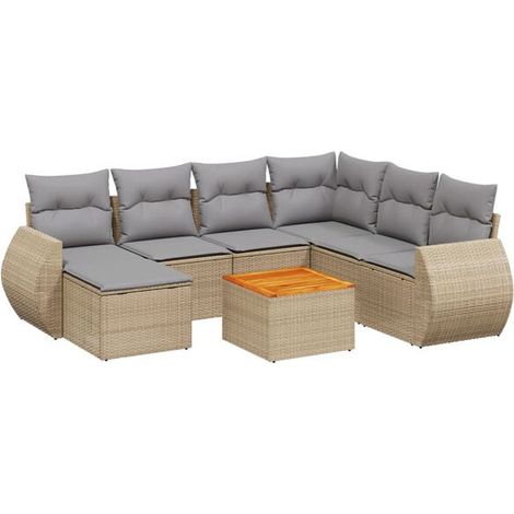 Ensemble de Meubles de Jardin en Rotin 8 Pièces avec Coussins Beige (1/5)