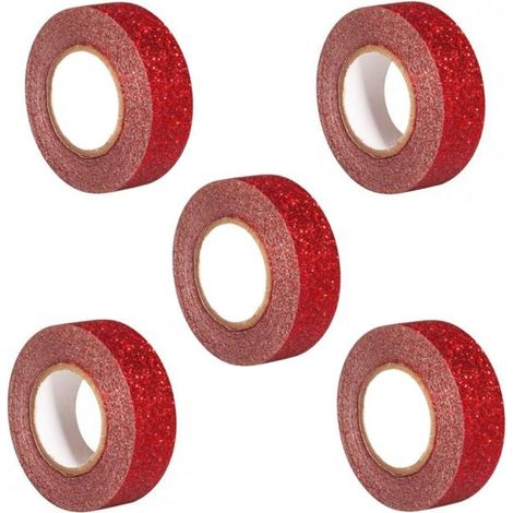 5 rubans à paillettes rouges de 5 m x 1,5 cm