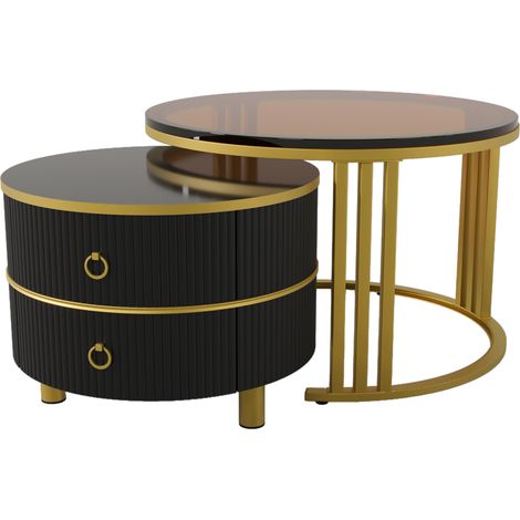 CAIziTable basse/table d'appoint ronde 2 en 1 avec 2 tiroirs (1/5)