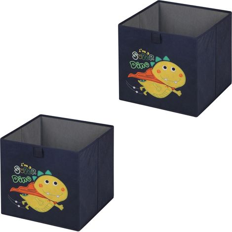 Lot de 2 boîtes de rangement DINO, en tissu bleu foncé (1/4)