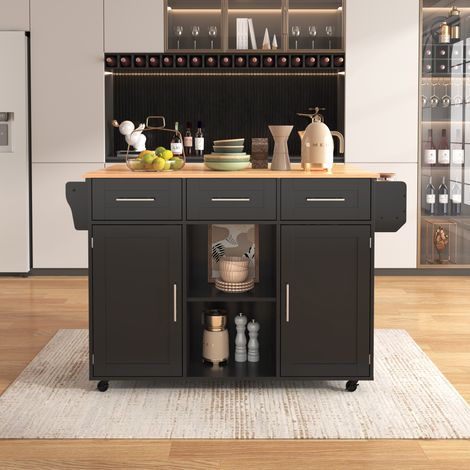 Carro de Cocina con 3 Cajones y Estantes Regulables, Encimera Abatible, para Cocina y Comedor, 139 × 46(71) × 91.5 cm (1/5)