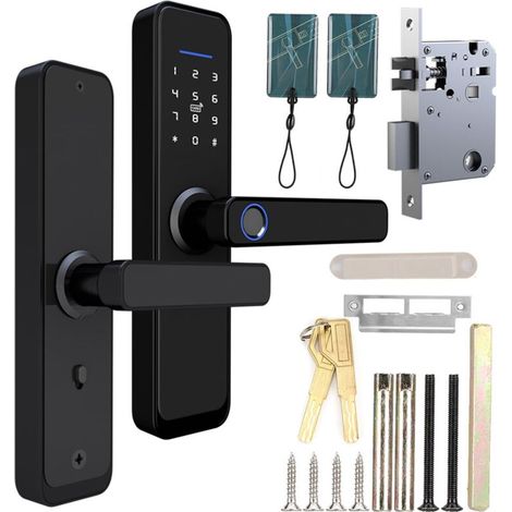 Cerradura electrónica inteligente para puertas: se desbloquea mediante huella dactilar, contraseña o tarjeta IC compatible con puertas de madera fácil instalación.