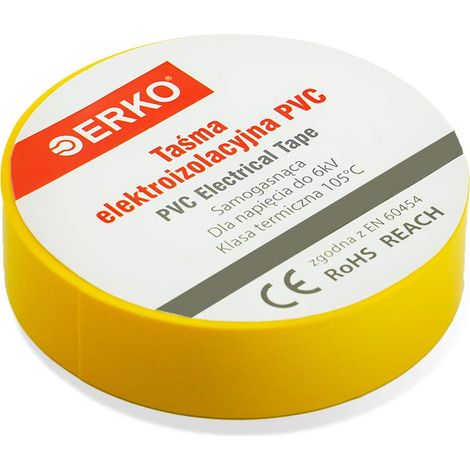 ERKO Nastro Isolante elettrico giallo 15 mm x 10 m 10 Pezzi PVC Per isolare, Riparare e legare, nastro adesivo, Per tensioni fino a 6 kv, elettrici professionali, flessibile (1/5)