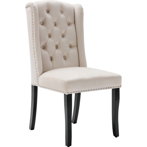 Sillas de comedor de terciopelo beige, juego de 4, patas de roble (1/5)