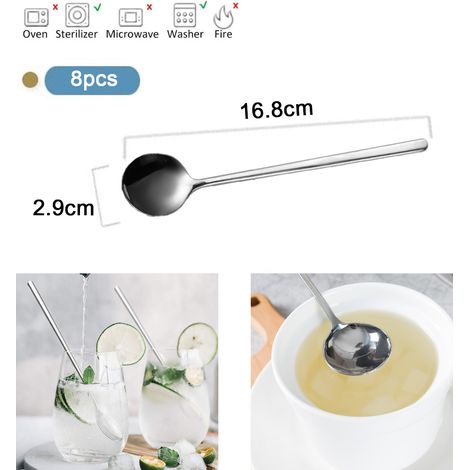 Cuillère À Soupe - Acier Inoxydable - Manche Long 13/15/17 Cm - Largeur Cuillère 2,9 Cm - Pour Soupe Riz Chili - Lot De 8 (1/5)