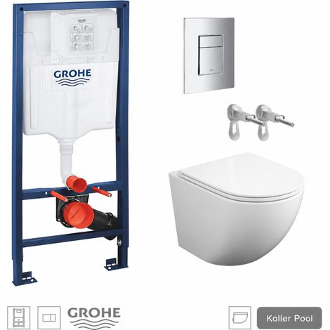 Pack WC Bastidor GROHE Rapid SL con Cisterna Empotrada, Pulsador Cromo Brillo y WC Suspendido Round Smart 52 cm Tornado 3.0 de Koller Pool (1/5)