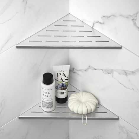 Étagère d'angle de douche en acier inoxydable 304 avec design à fente, étagère de douche de 25,4 cm pour mur carrelé, sans perçage, brossé, lot de 2