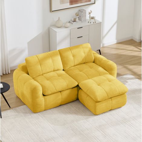 Modulares 2-Sitzer-Ecksofa aus Chenille, ohne Montage, mit 1 Ottomane, gelb OKMYHOME (1/5)