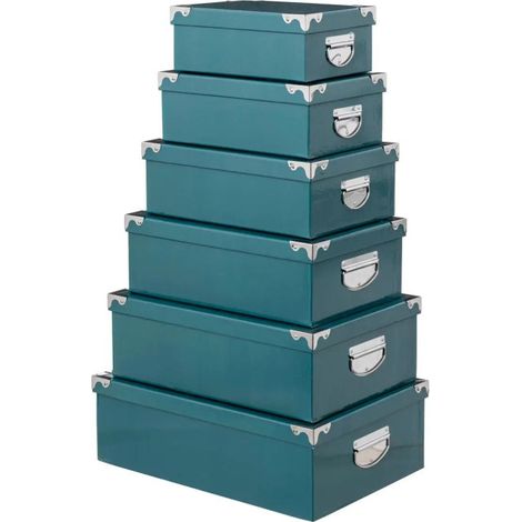 Set de 6 Boîtes de Rangement "Uni" 48cm Bleu Pétrole