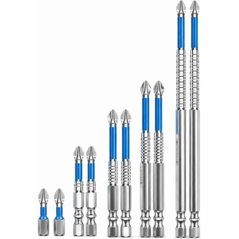 Set 10 Punte Magnetiche Per Cacciavite Trapano Avvitatore 25-150 mm in Acciaio
