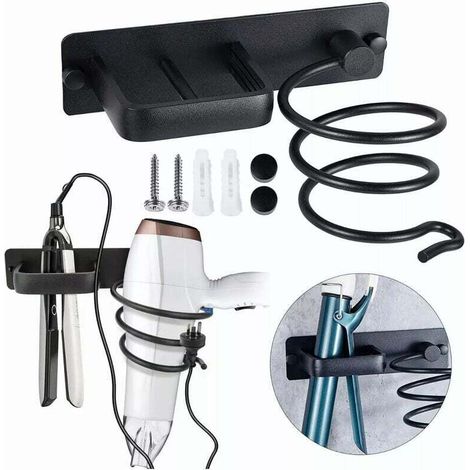 Porte Sèche Cheveux Support de Lisseur en Aluminium avec Range-Câbles Mural Fer à Lisser Brosses à Cheveux pour Organisateur Hôtel de Chambre à Coucher de Salle de Bain Salon de Coiffure
