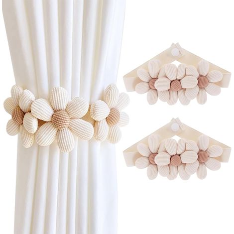 Sujetadores de cortina ajustables en forma de flor de color beige para la decoración de ventanas en la sala de estar, el dormitorio y la oficina. Ideales para cortinas transparentes y persianas. (1/4)