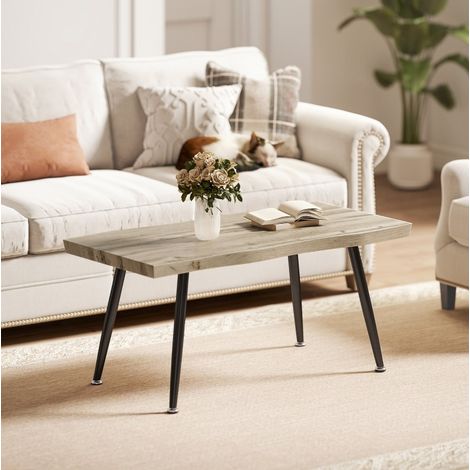 Table basse rectangulaire 100 x 50 x 45 cm, plateau 4 cm, pieds en acier, chêne et noir DESVIAE (1/5)