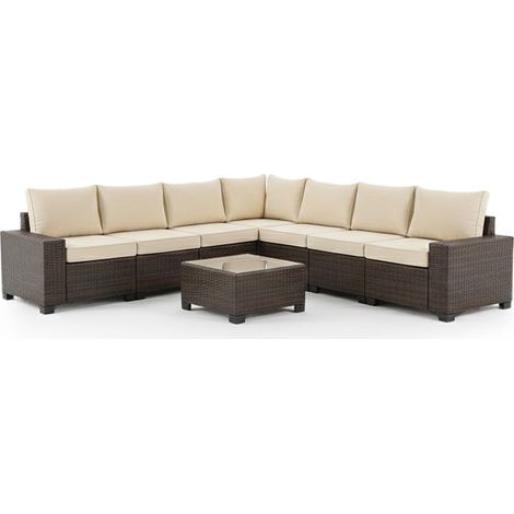 Sofa de Exterior en Ratan PE Lazaro, 7 piezas. Muebles de Jardin y Terraza, 275cm, Ratan Marron (1/3)