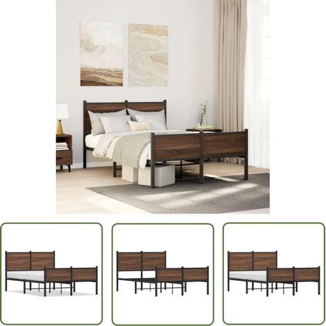The Living Store Metallbett ohne Matratze Eichen-Optik 120x200 cm - Metallbett - Doppelbett - Boxspringbetten - Bettenrahmen - Eiche Optik (1/5)