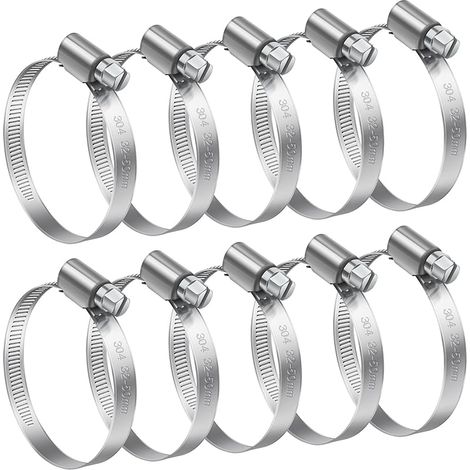 10 Pièces 32-50mm Collier de Serrage Réglable, Collier de Serrage Inox 304 Collier Serrage Métallique pour la Plomberie, Piscine, l'Automobile et les Applications Mécaniques (1/5)
