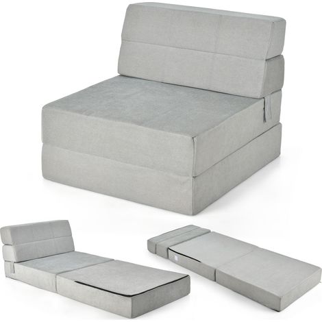 Fauteuil-lit convertible gris à trois volets en tissu floqué et mousse avec housse amovible et sangle auto-agrippante pour salon (1/5)