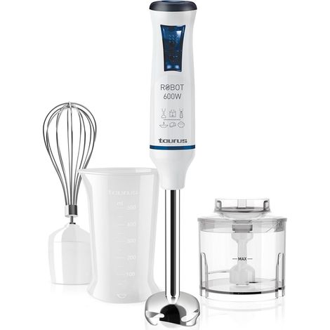 Taurus Robot 600 Plus – Frullatore a immersione, 600 W, 0.5 litri, 0 Decibel, Bianco e blu, [Classe di efficienza energetica A] (1/5)