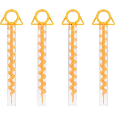 Piquets de tente spiralés, robustes, en plastique, de 30 cm de long, pour tentes, trampolines et animaux de compagnie, avec tube, lot de 4. (1/5)