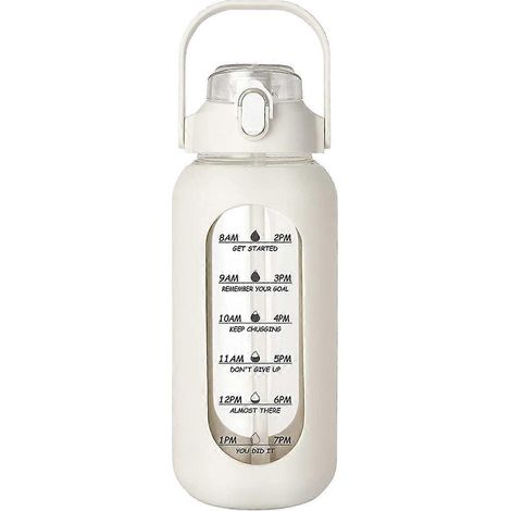 64Oz verre eau bouteilles paille bouteille en verre silicone manchon et temps Marker pour Gym maison bureau blanc (1/5)