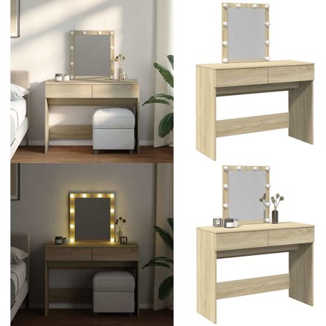 Coiffeuse avec LED chêne sonoma 100x40x130 cm - Coiffeuse - Meuble De Salle De Bain - Vanity - Table De Maquillage - Éclairage Led - Home & Living (1/5)