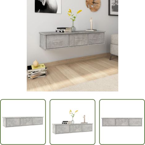 Schubladenregal - Wand-Schubladenregal Betongrau 88x26x18,5 cm Holzwerkstoff (1/5)